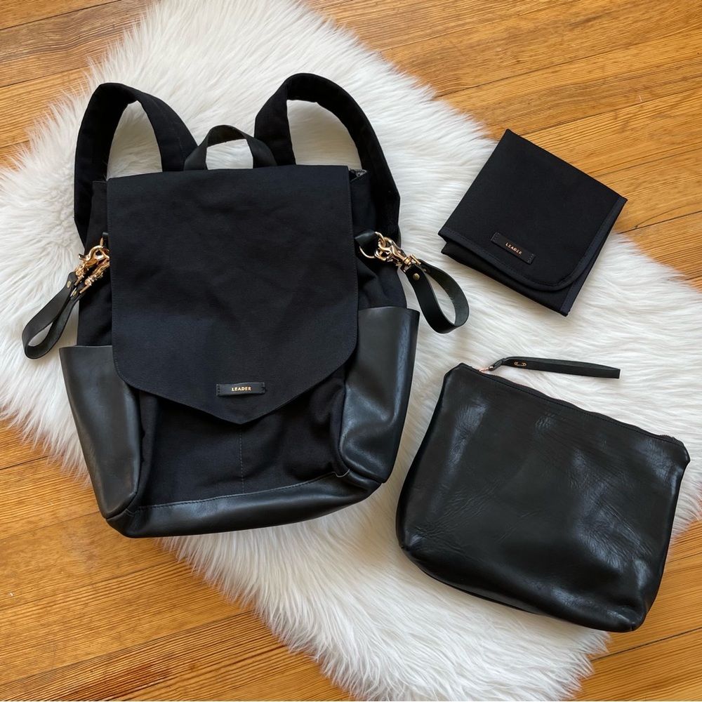 NEW Leader Bag Co leather and canvas backpack diaper bag